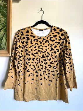 J. McLaughlin Animal Print Stretch Top Golden Yellow Brow Womens